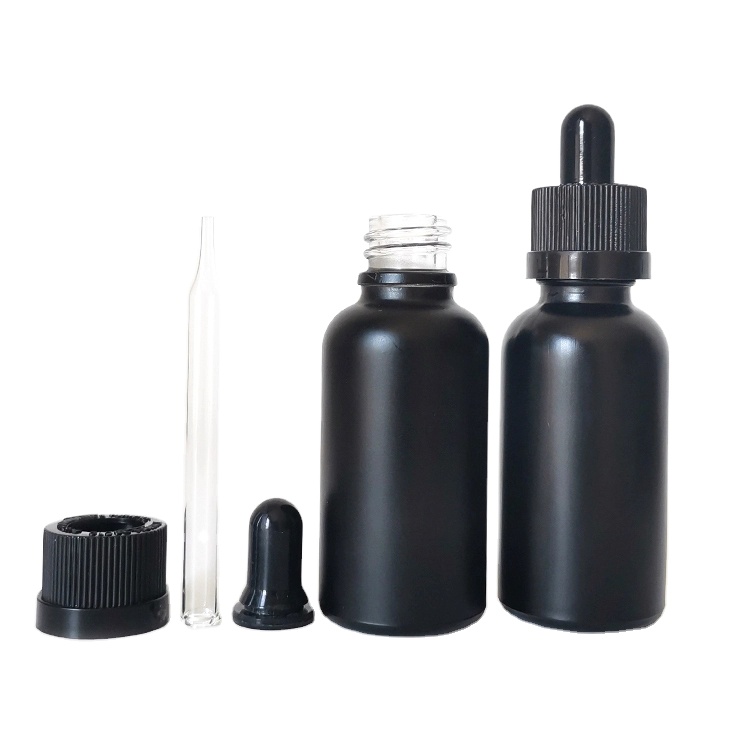 Frosted Matte Black 1ounce 30ml Tincture Bottles Glass Dropper with childproof cap