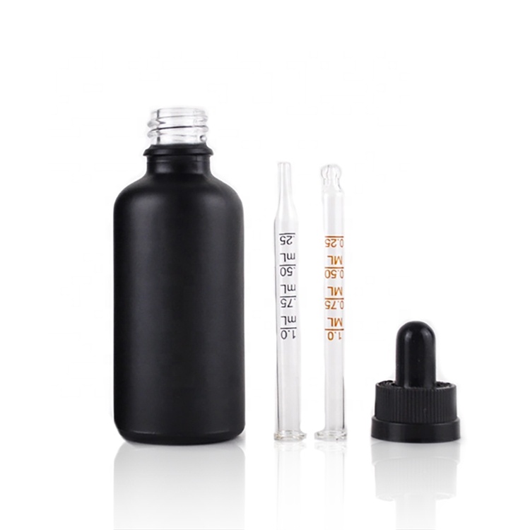 Frosted Matte Black 30ml 1oz Tincture Bottles Glass Dropper Serum Bottle With Measurement Scale Dropper Pipette