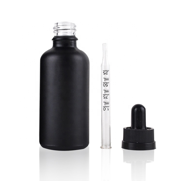 Frosted Matte Black 30ml 1oz Tincture Bottles Glass Dropper Serum Bottle With Measurement Scale Dropper Pipette