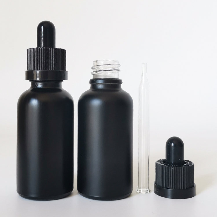 Frosted Matte black 30ml 1oz tincture bottles glass dropper serum bottle with childproof cap