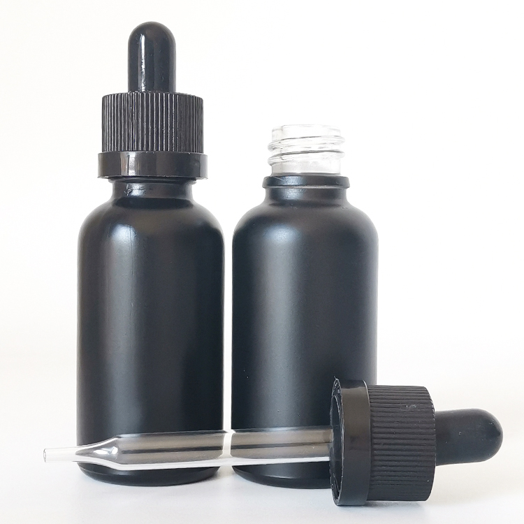 Frosted Matte black 30ml 1oz tincture bottles glass dropper serum bottle with childproof cap