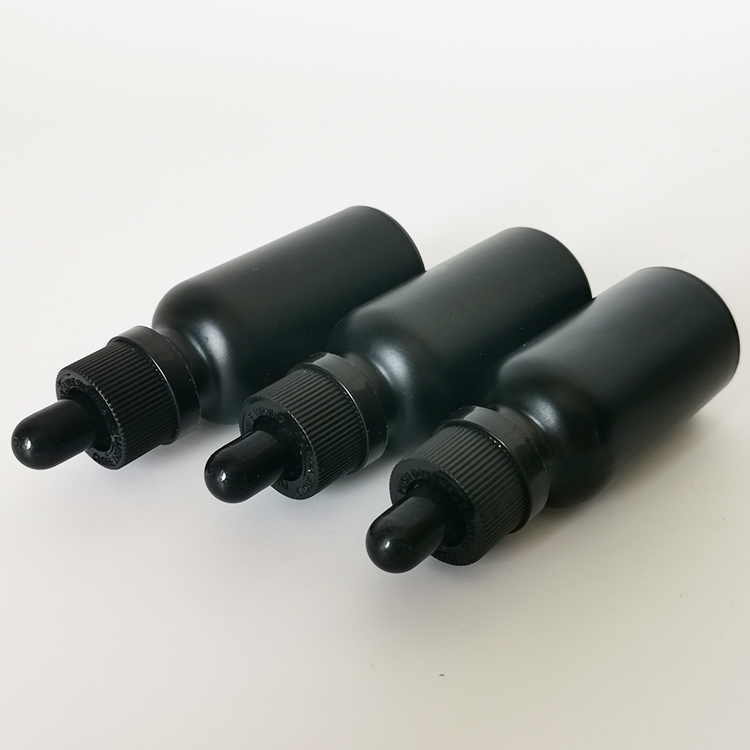 Frosted Matte black 30ml 1oz tincture bottles glass dropper serum bottle with childproof cap