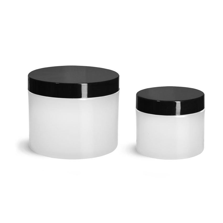 Frosted Natural Thick Wall Polypropylene Jars with Black Smooth Plastic Cap frosted candle jars