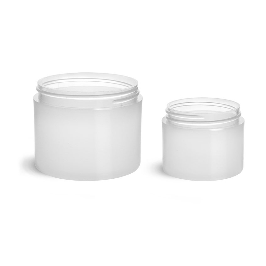 Frosted Natural Thick Wall Polypropylene Jars with Black Smooth Plastic Cap frosted candle jars