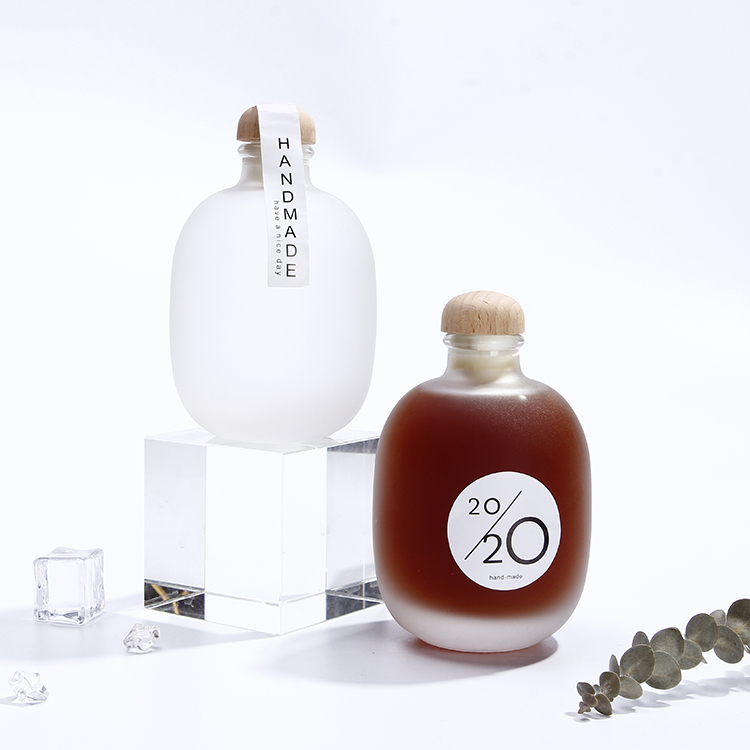 Frosted Round 330ml Glass Fruit Wine Bottle Matte Glass Coffee Bottle With Cork