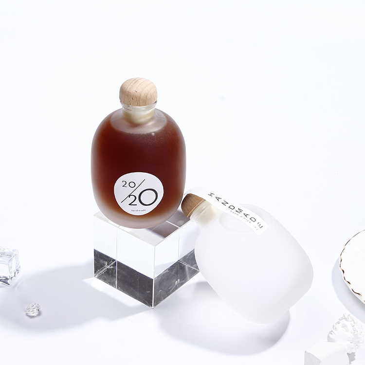 Frosted Round 330ml Glass Fruit Wine Bottle Matte Glass Coffee Bottle With Cork