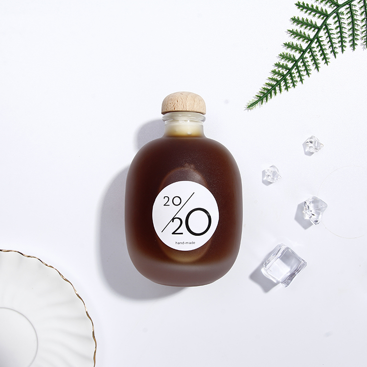 Frosted Round 330ml Glass Fruit Wine Bottle Matte Glass Coffee Bottle With Cork