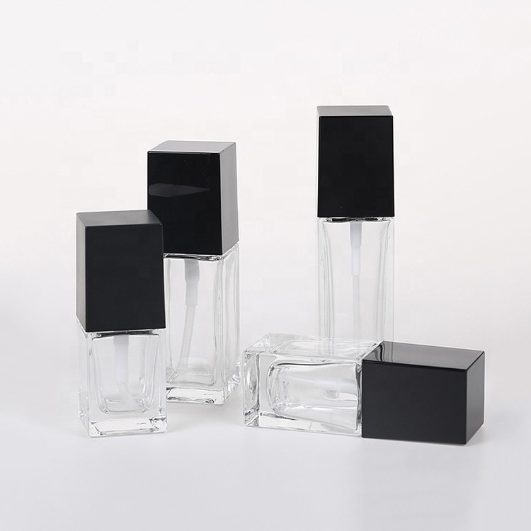 Frosted Square 30ml 40ml Cosmetic Liquid Foundation Glass Bottle With Pump For Skin Cream