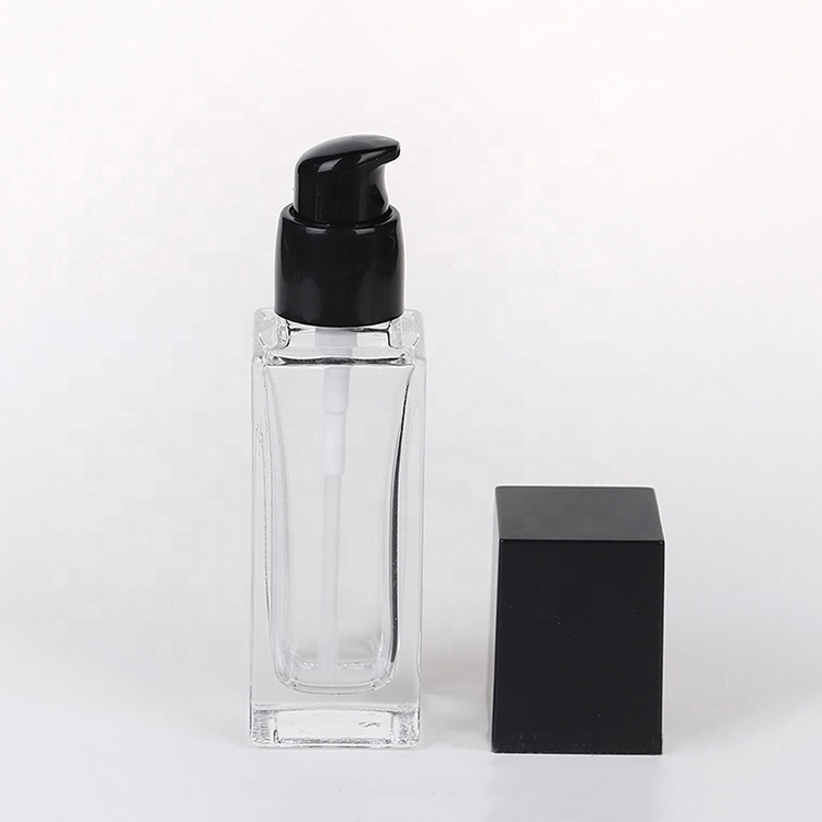 Frosted Square 30ml 40ml Cosmetic Liquid Foundation Glass Bottle With Pump For Skin Cream