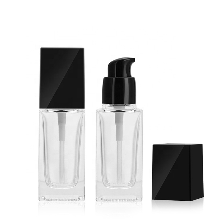 Frosted Square 30ml 40ml Cosmetic Liquid Foundation Glass Bottle With Pump For Skin Cream