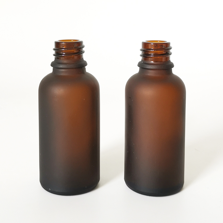 Frosted amber glass cosmetic serum glass bottle with black dropper 30ml