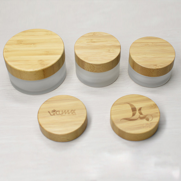 Frosted amber glass jar with liner and bamboo lid-50g-for cosmetics