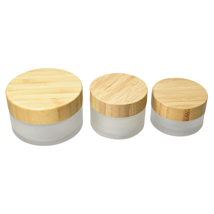 Frosted amber glass jar with liner and bamboo lid-50g-for cosmetics