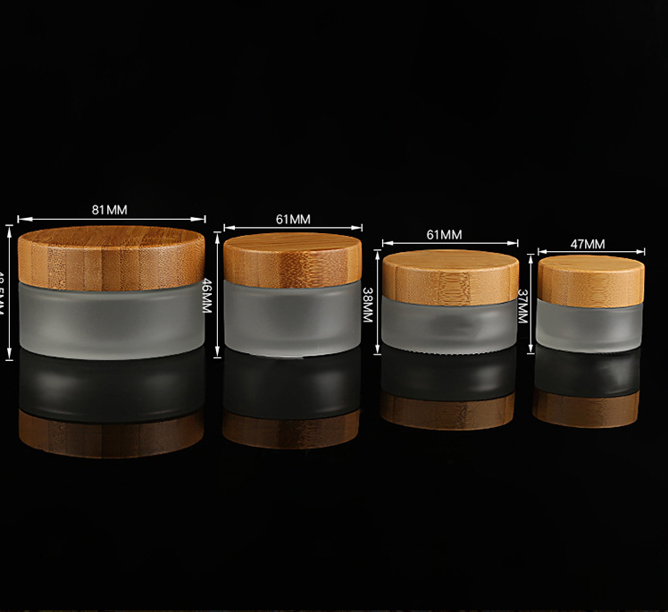 Frosted bamboo glass cosmetic container glass bottle with bamboo lid