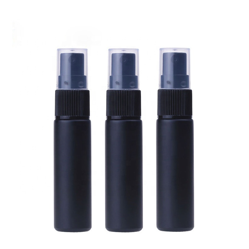 Frosted black 10ml round glass refill perfume fragrance oil mist sprayer bottle with atomizer black lid