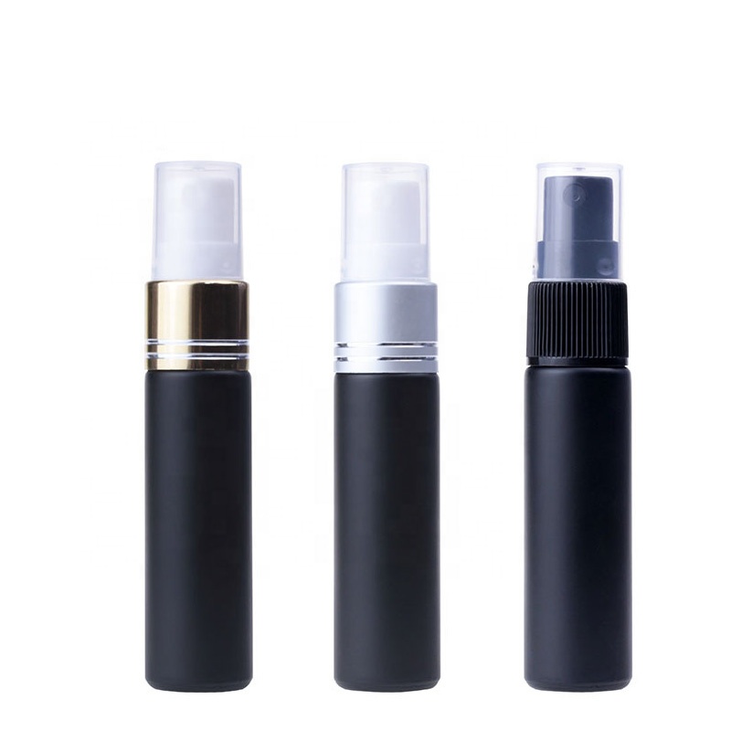 Frosted black 10ml round glass refill perfume fragrance oil mist sprayer bottle with atomizer black lid
