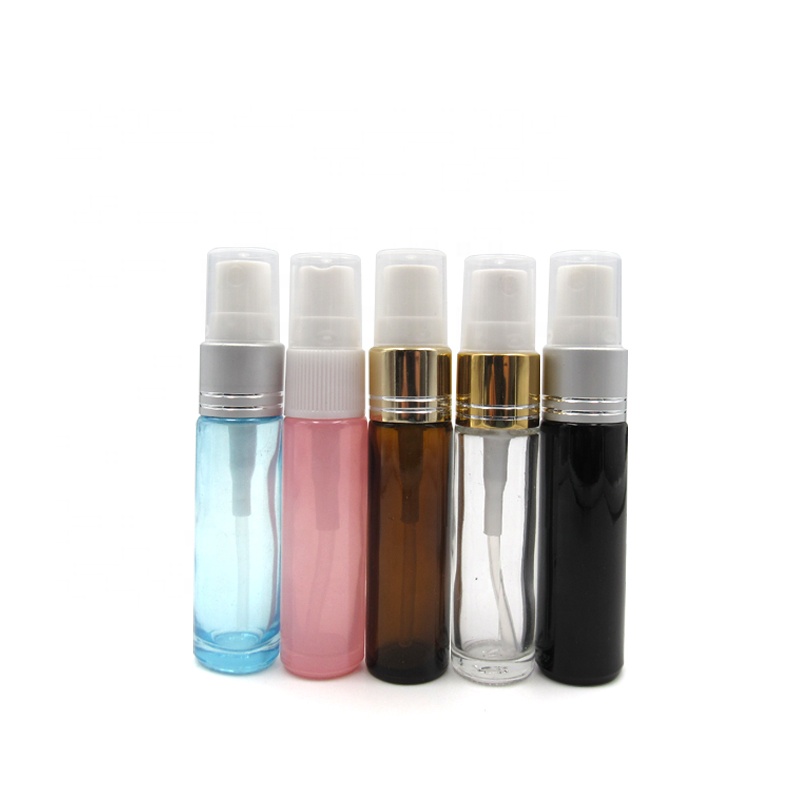 Frosted black 10ml round glass refill perfume fragrance oil mist sprayer bottle with atomizer black lid