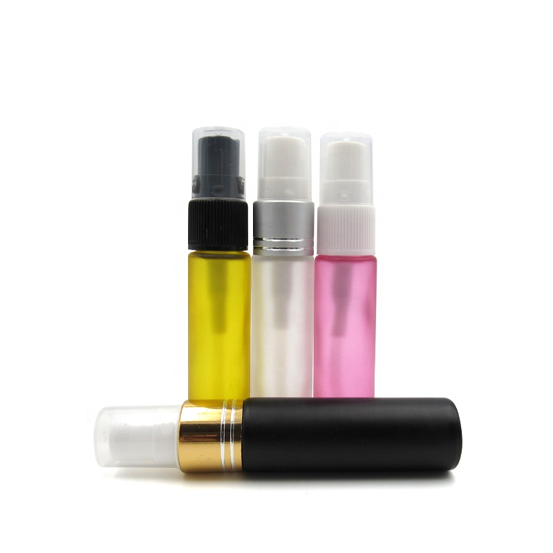 Frosted black 10ml round glass refill perfume fragrance oil mist sprayer bottle with atomizer black lid