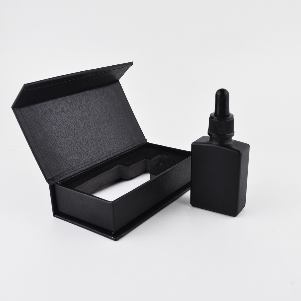 Frosted black  30ml square essential oil bottle cosmetic dropper bottle with box