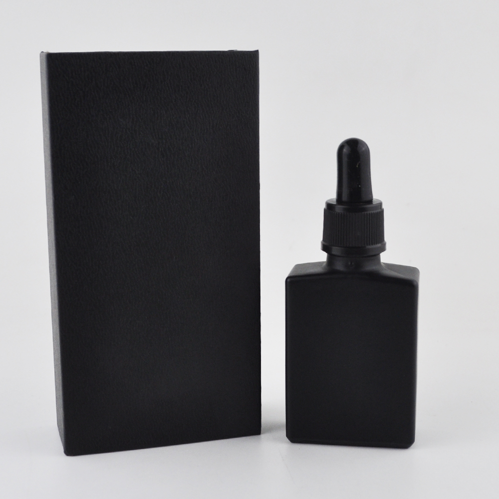 Frosted black 30ml square essential oil bottle cosmetic dropper bottle with box
