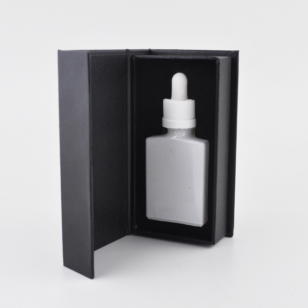 Frosted black 30ml square essential oil bottle cosmetic dropper bottle with box