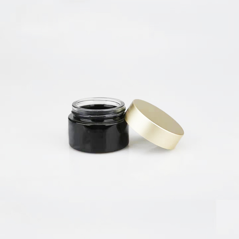 Frosted black Empty 20g 30g 50g glass jar with shiny gold aluminum cap frosted glass cosmetic jar for essential oil eye cream