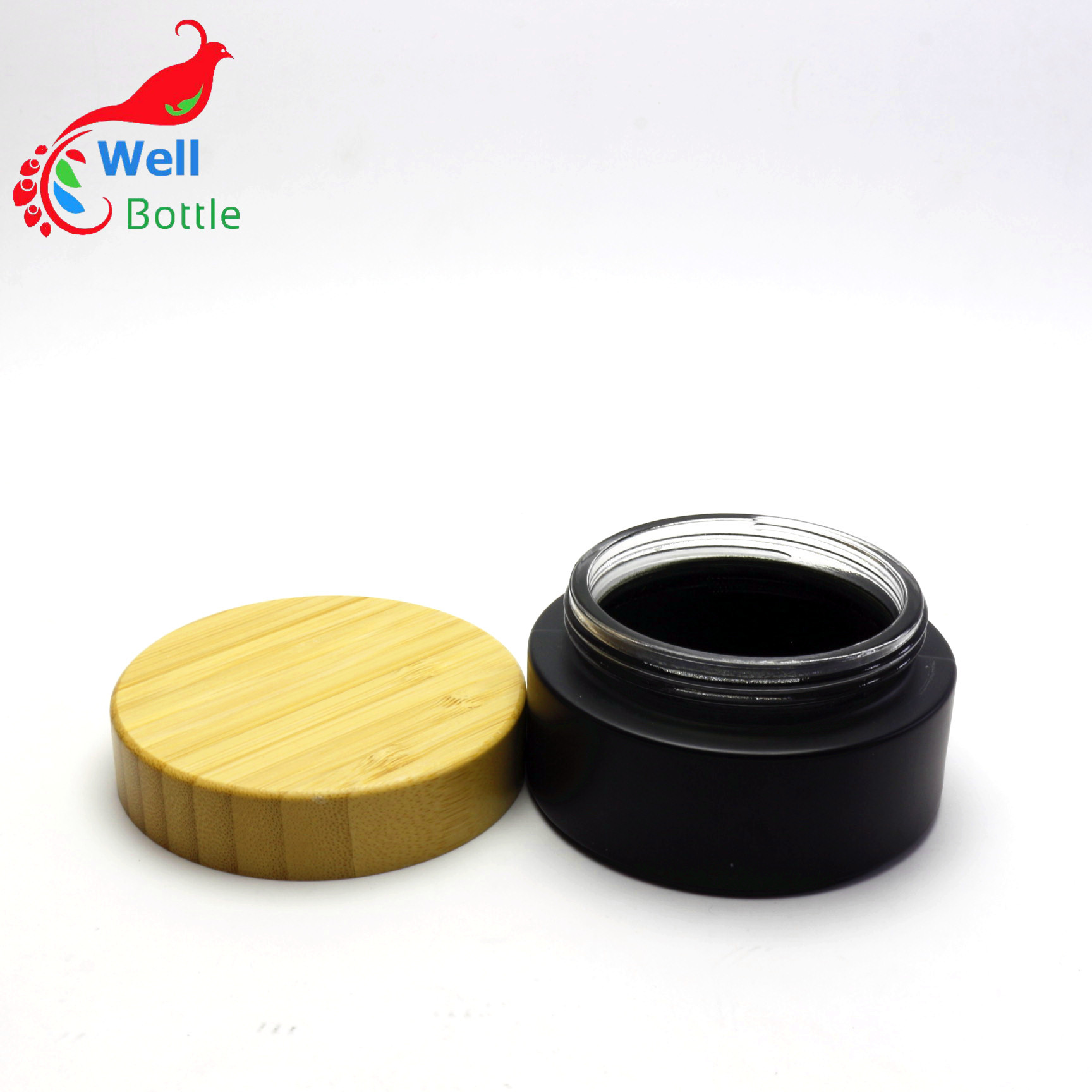 Frosted black Glass Cream Jars glass jar with bamboo lid BJ-143R