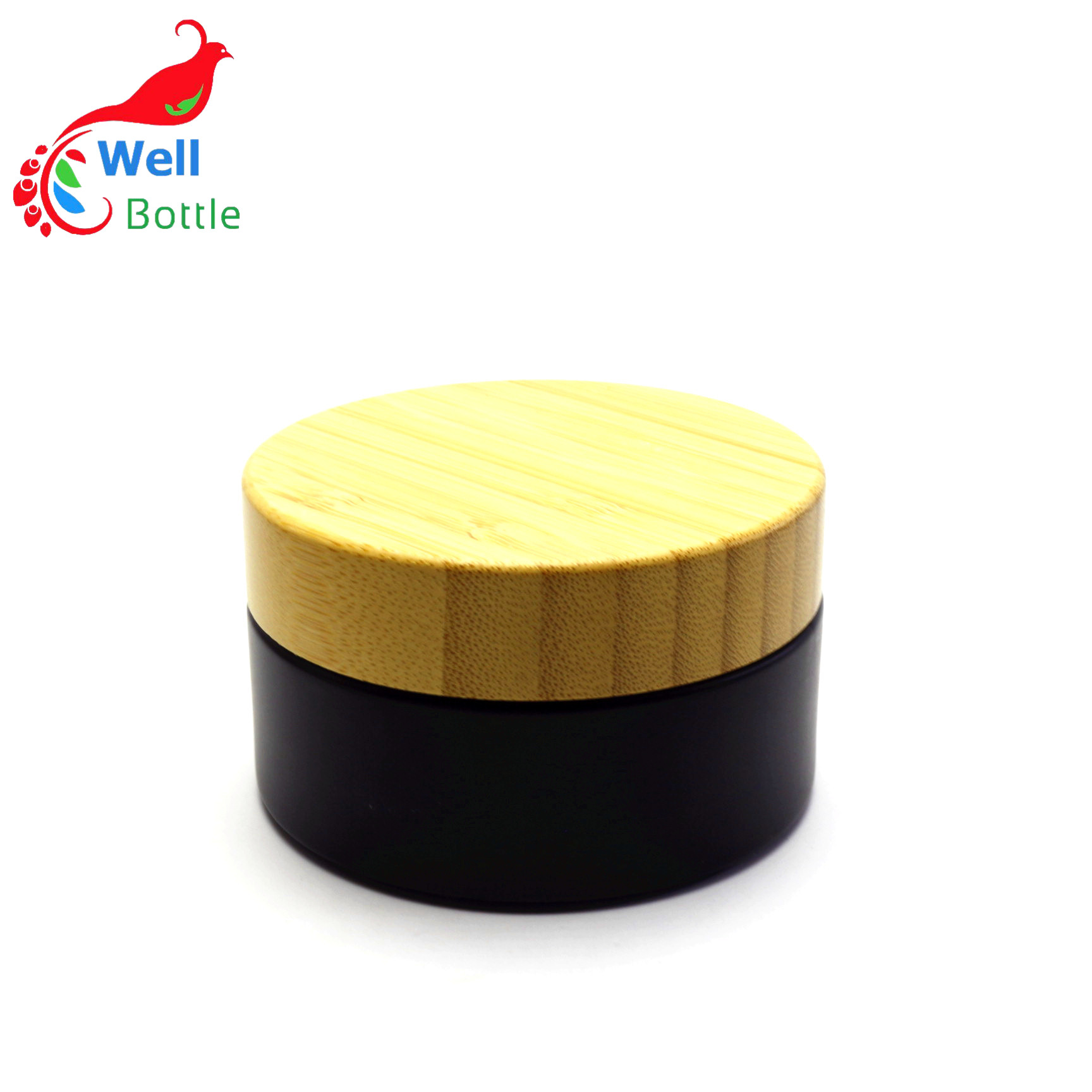 Frosted black Glass Cream Jars glass jar with bamboo lid BJ-143R