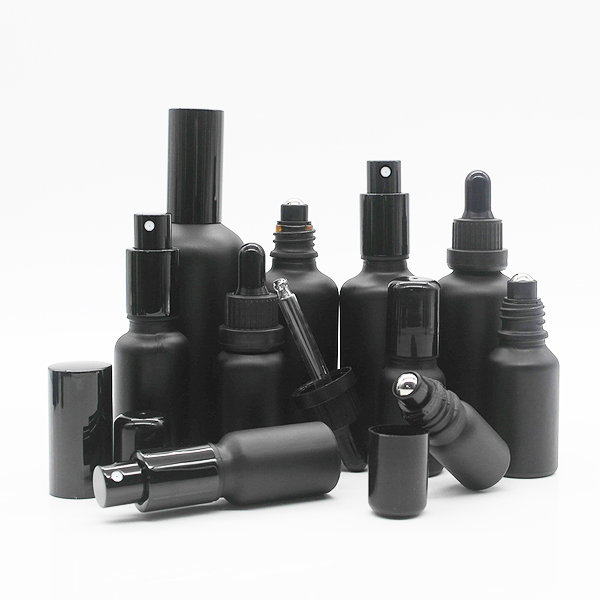 Frosted black dropper spray roll on essential oil 50ml glass bottle