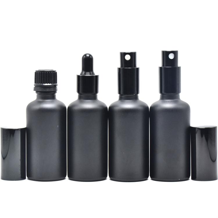 Frosted black dropper spray roll on essential oil 50ml glass bottle