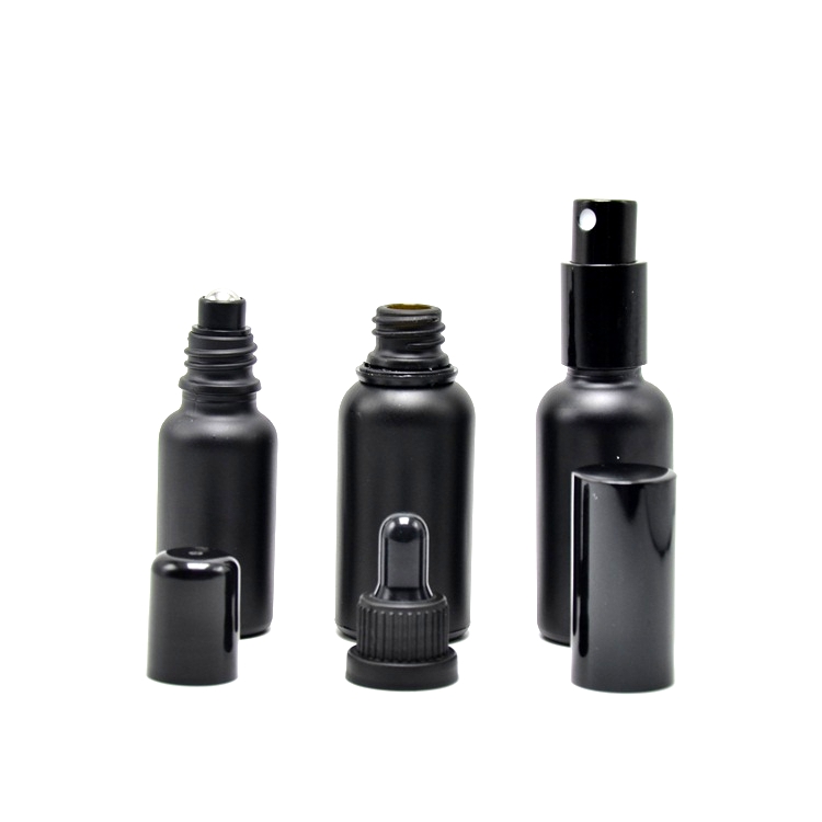 Frosted black dropper spray roll on essential oil 50ml glass bottle