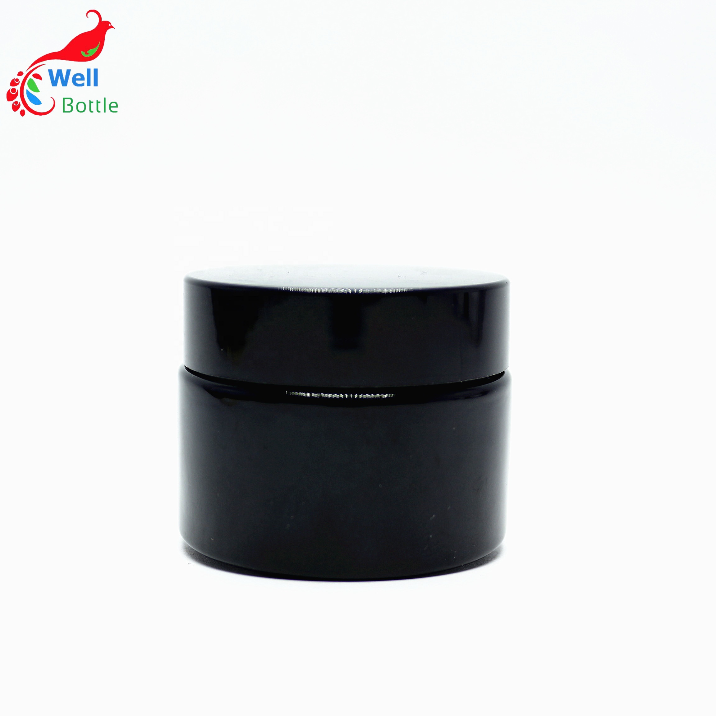 Frosted black glass cosmetic jars with black cap GJ-166RL