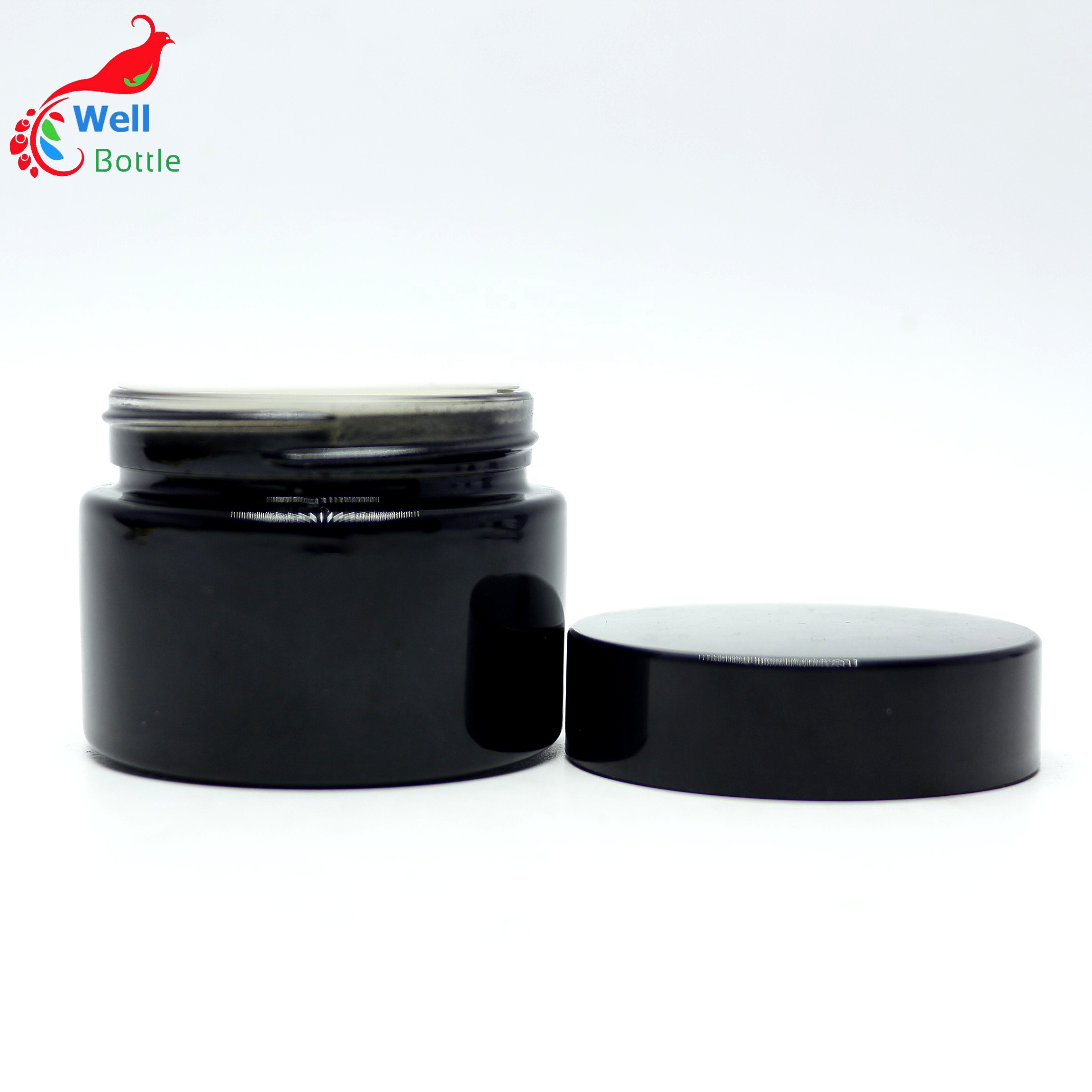 Frosted black glass cosmetic jars with black cap GJ-166RL