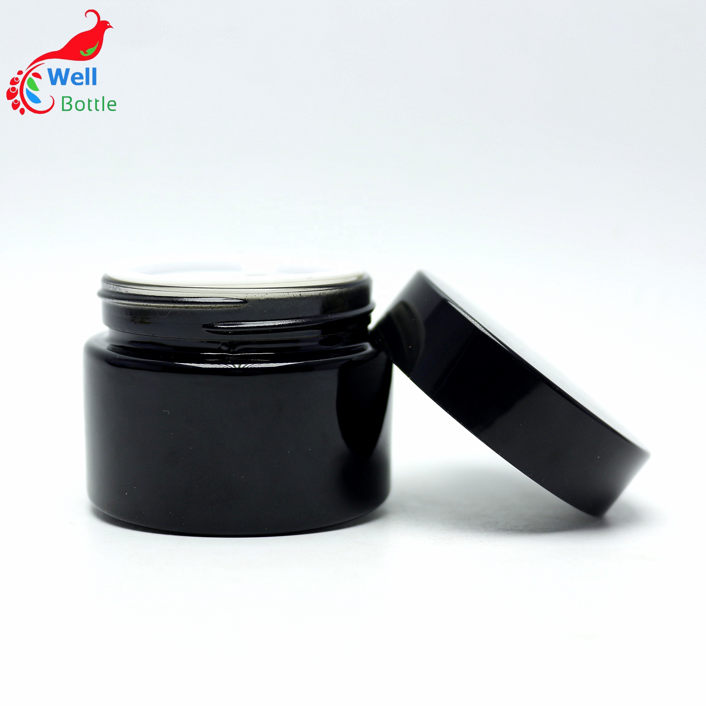Frosted black glass cosmetic jars with black cap GJ-166RL
