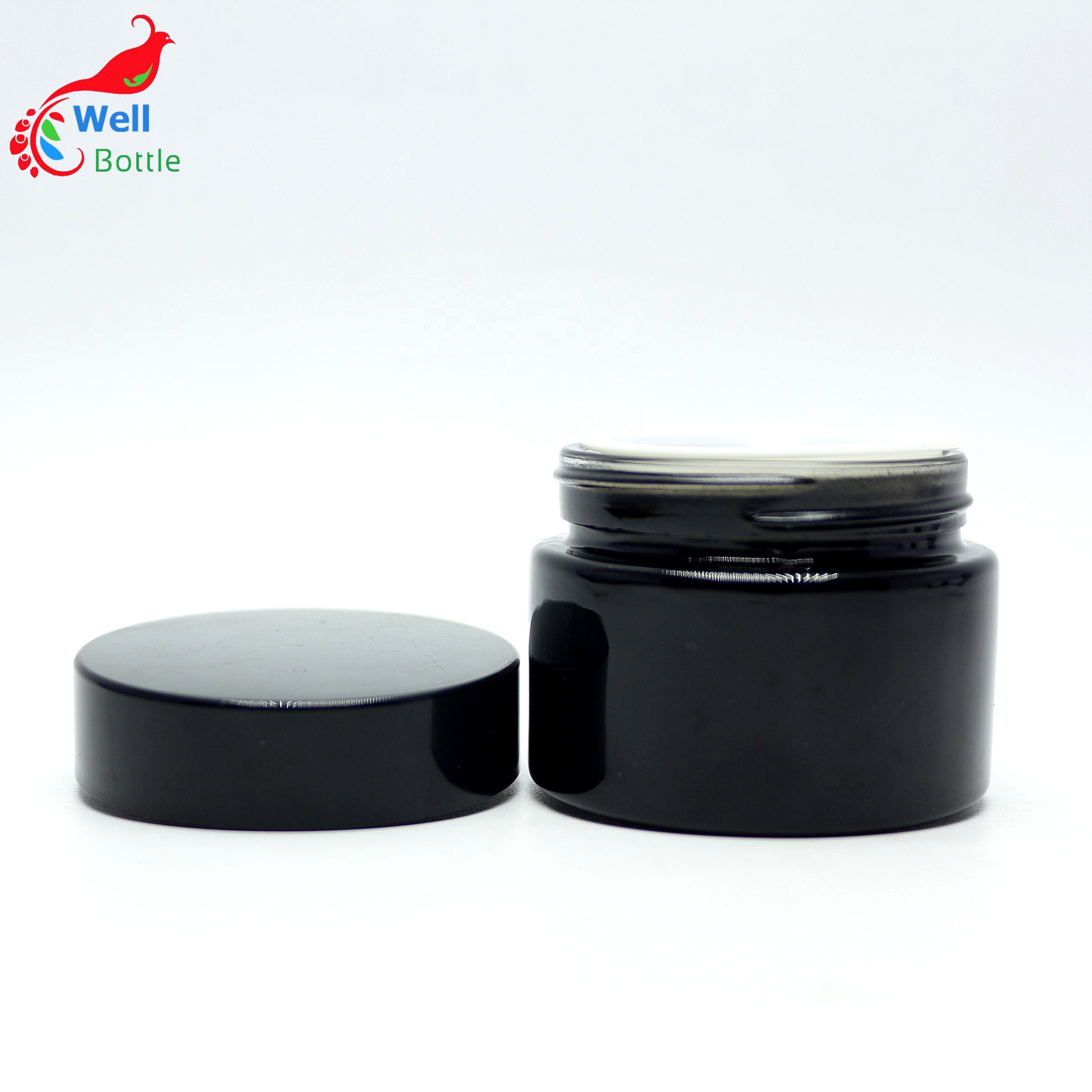 Frosted black glass cosmetic jars with black cap GJ-166RL