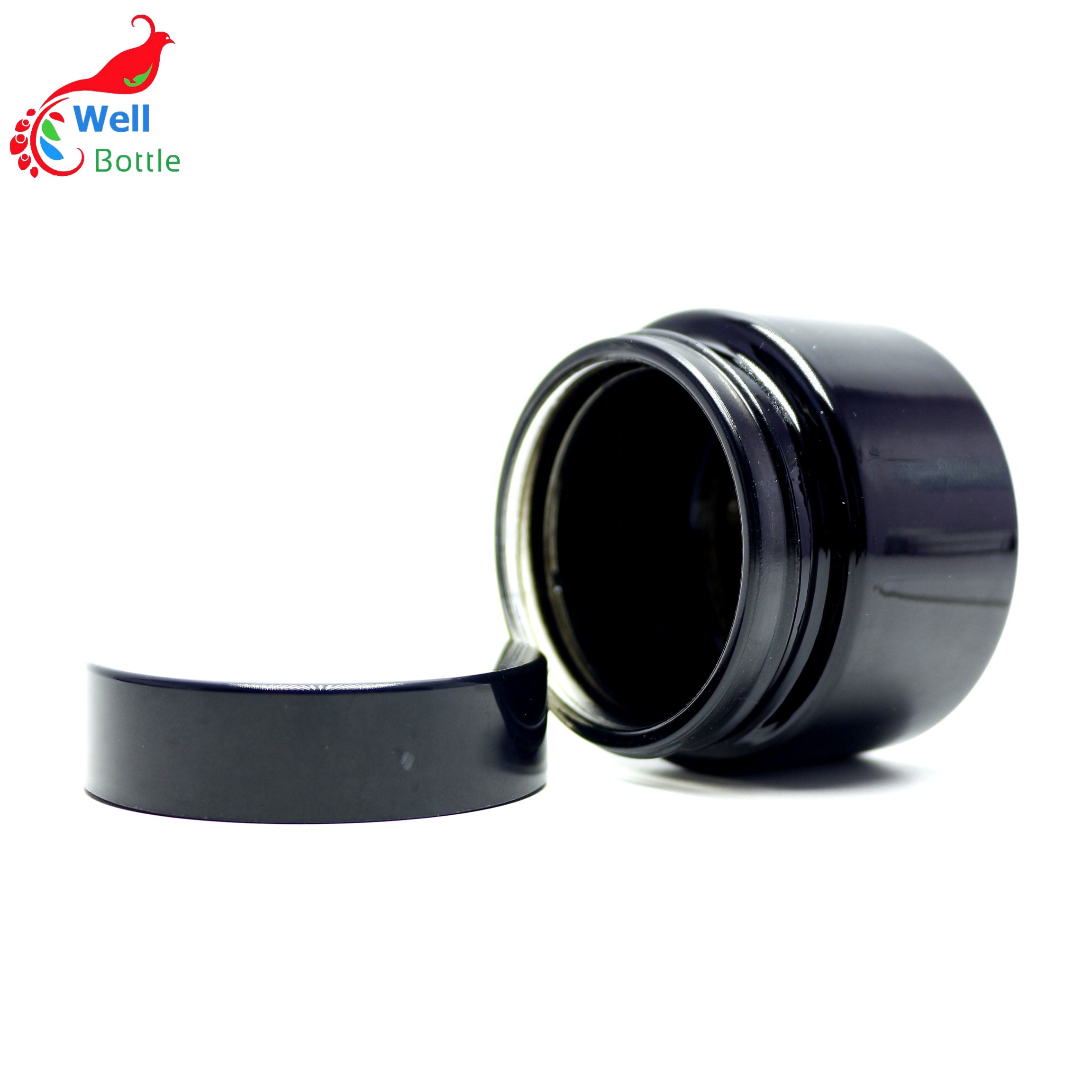 Frosted black glass cosmetic jars with black cap GJ-166RL