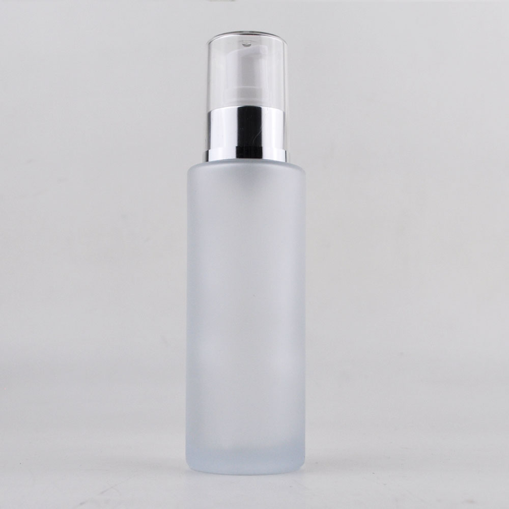 Frosted clear flat shoulder serum 100 ml 120ml 150ml glass lotion pump and spray bottles 50ml 120ml for skincare