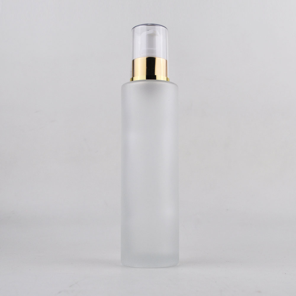 Frosted clear flat shoulder serum 100 ml 120ml 150ml glass lotion pump and spray bottles 50ml 120ml for skincare
