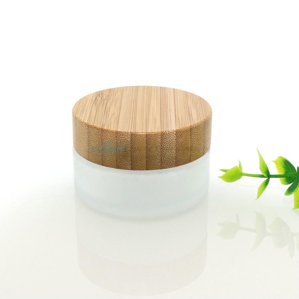 Frosted cosmetic bamboo cosmetic jars container bamboo jar with lids 100ml clear glass jar with bamboo lid