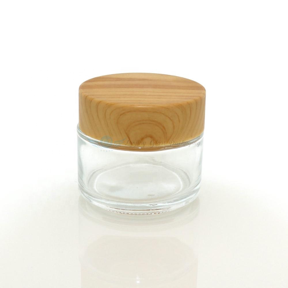Frosted cosmetic bamboo cosmetic jars container bamboo jar with lids 100ml clear glass jar with bamboo lid