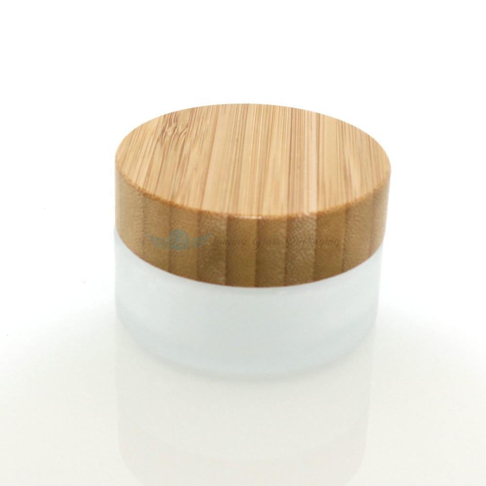 Frosted cosmetic bamboo cosmetic jars container bamboo jar with lids 100ml clear glass jar with bamboo lid