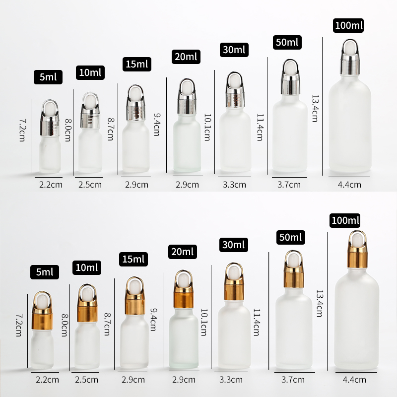 Frosted cosmetic bottle 5ml 10ml 15ml 20ml 30ml 50ml 100ml essential oil face serum glass dropper bottle with gold silver cap