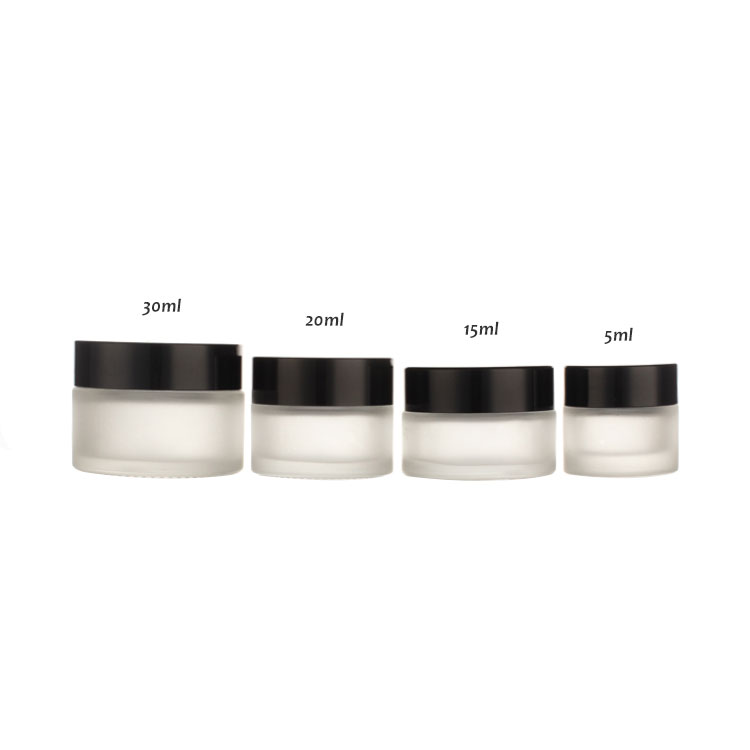 Frosted cosmetic cream jar with plastic black lids