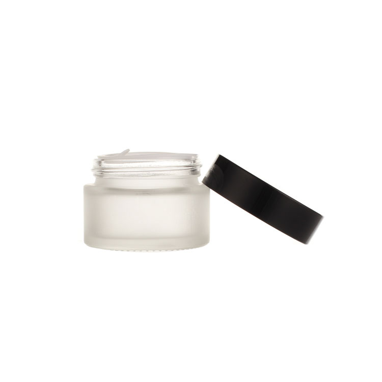 Frosted cosmetic cream jar with plastic black lids