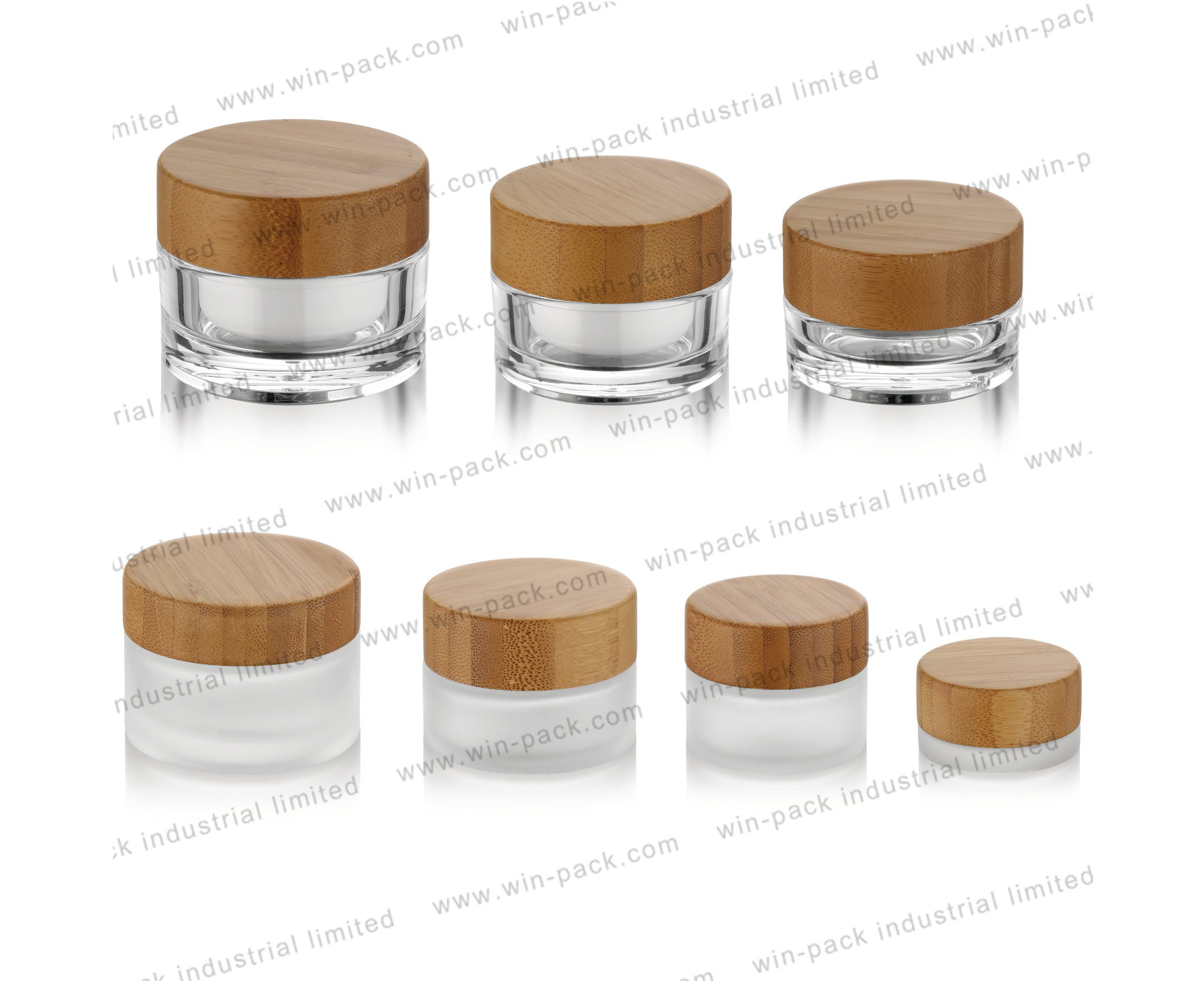Frosted empty glass cosmetic skincare cream jar with bamboo lid 10g 15g 30g 50g 100g