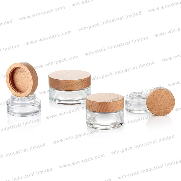 Frosted empty glass cosmetic skincare cream jar with bamboo lid 10g 15g 30g 50g 100g