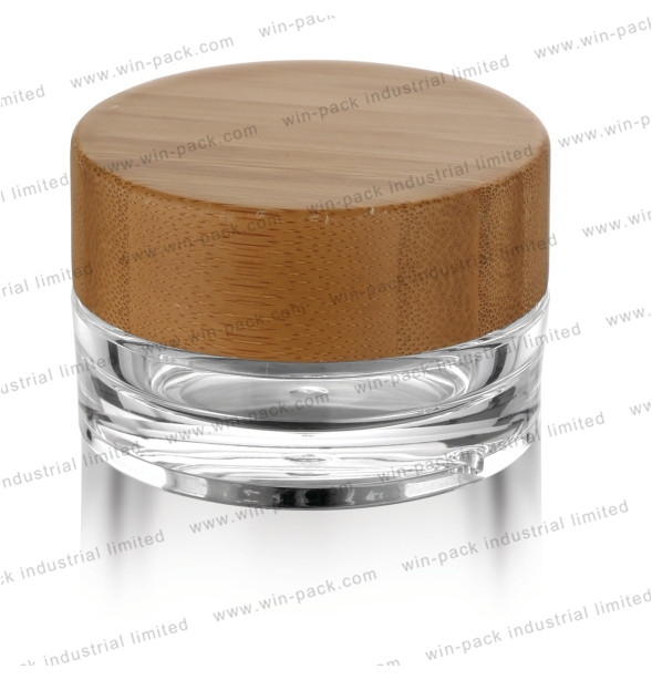 Frosted empty glass cosmetic skincare cream jar with bamboo lid 10g 15g 30g 50g 100g