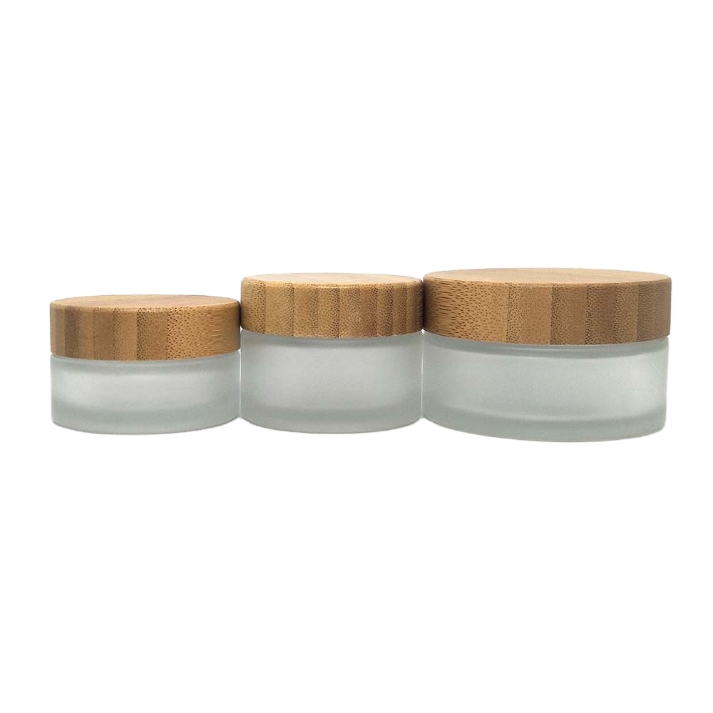 Frosted empty glass cosmetic skincare cream jar with bamboo lid 10g 15g 30g 50g 100g