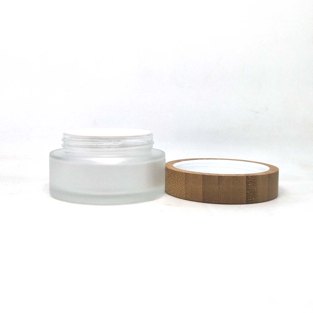 Frosted empty glass cosmetic skincare cream jar with bamboo lid 10g 15g 30g 50g 100g
