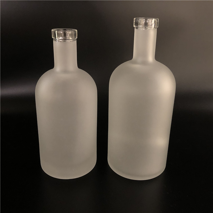 Frosted empty glass wine bottle whisky bottle beverage bottle with cork